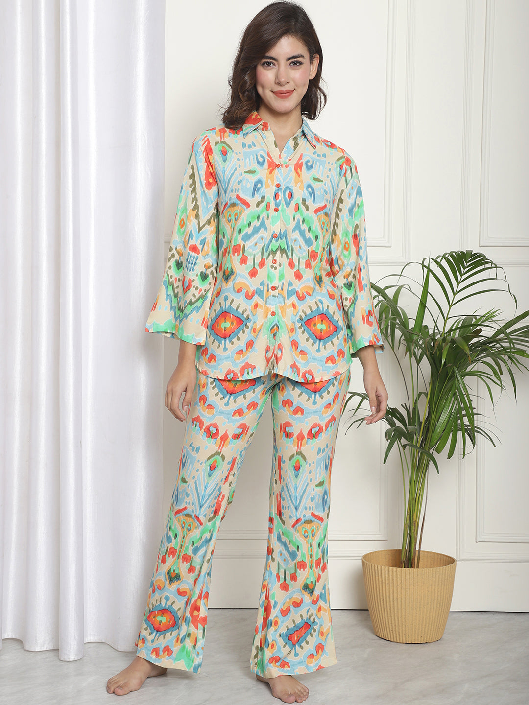Multi Abstract Printed Viscose Rayon Shirt With Trousers Co-ord Set – Claura  Designs Pvt. Ltd.